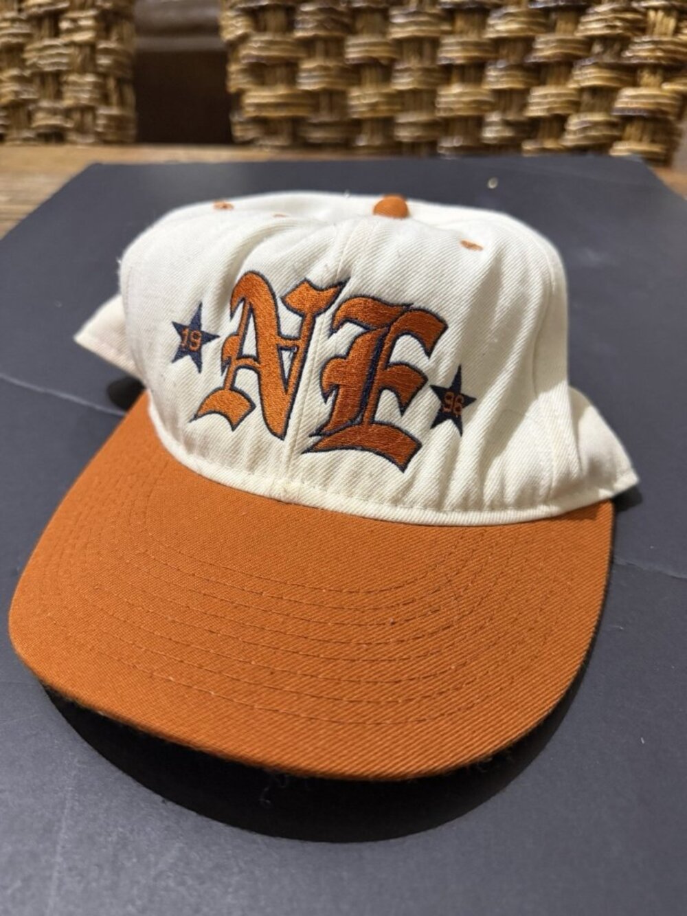 NE Vintage Made In USA SnapBack Hat Orange & White 1996 Frank 8